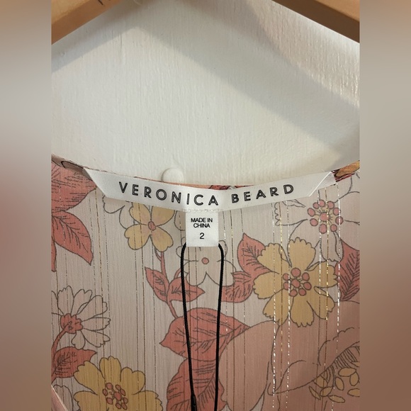 NWT VERONICA BEARD Cybil Mini Dress Silk Melon Pink Floral Long Sleeve Size 2 - Picture 5 of 13